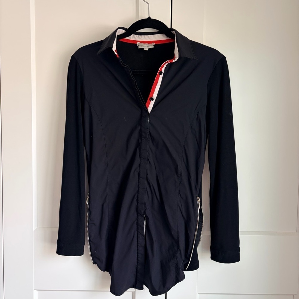 Anatomie Black Button Down with Red & White Trim and Side Zippers | S